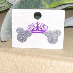 Minnie Mouse, silver enamel glitter earrings